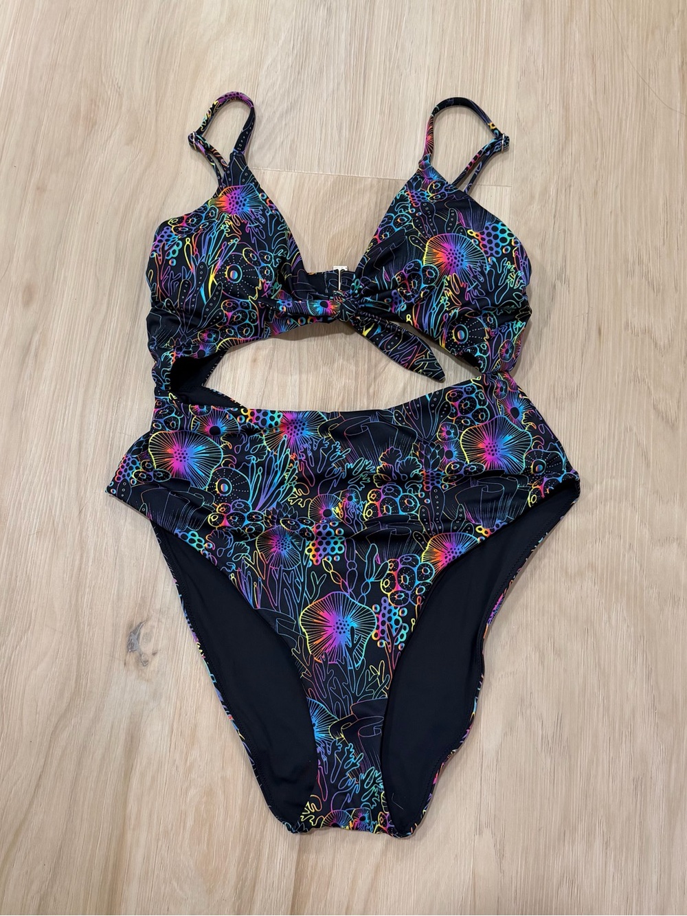 MeUndies Black Electric Reef Cutout One-Piece Swimsuit-small